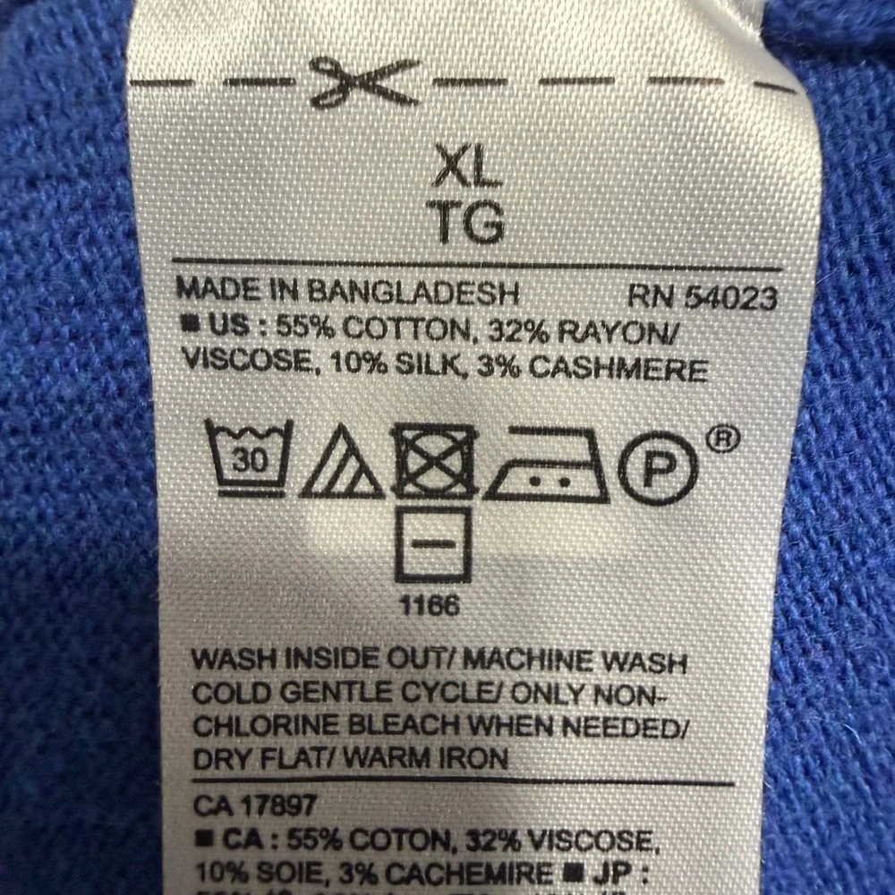 Banana Republic Mens XL Blue Premium Luxe Yarn Silk Cashmere V-Neck Sweater